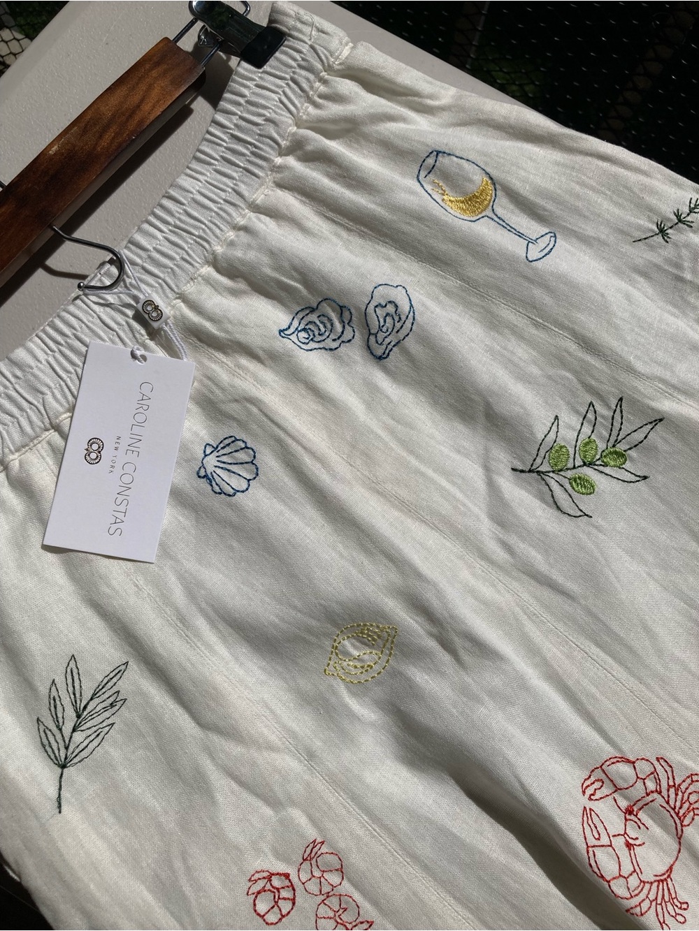 Caroline Constas Seafood Olives Fish Wine Embroidered White Linen Blend Skirt - Picture 9 of 17